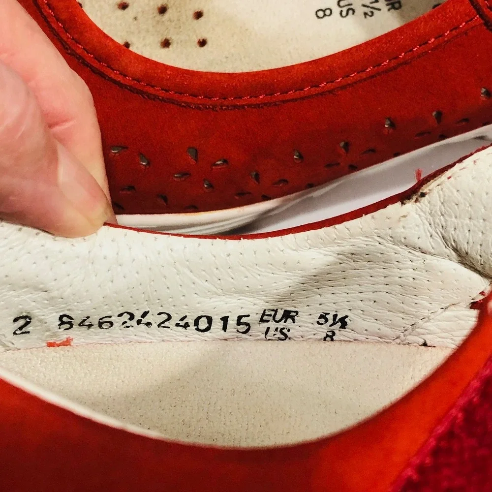 Mephisto Red Mary Jane Shoes Sneakers Perforate Walking Vaca Minimalist Womens 8